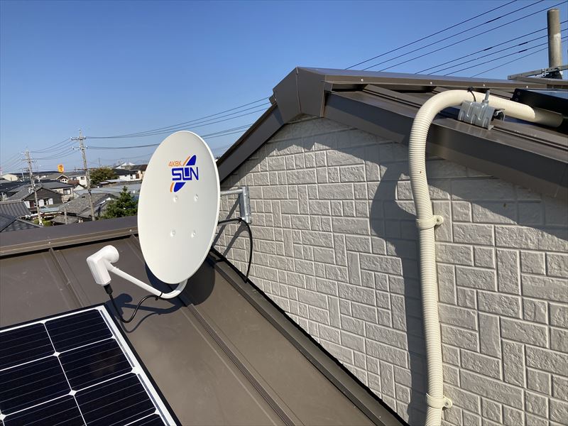 刈谷市今岡町の太陽光がある新築で4K8K対応BSと地上波デジタル放送アンテナ工事