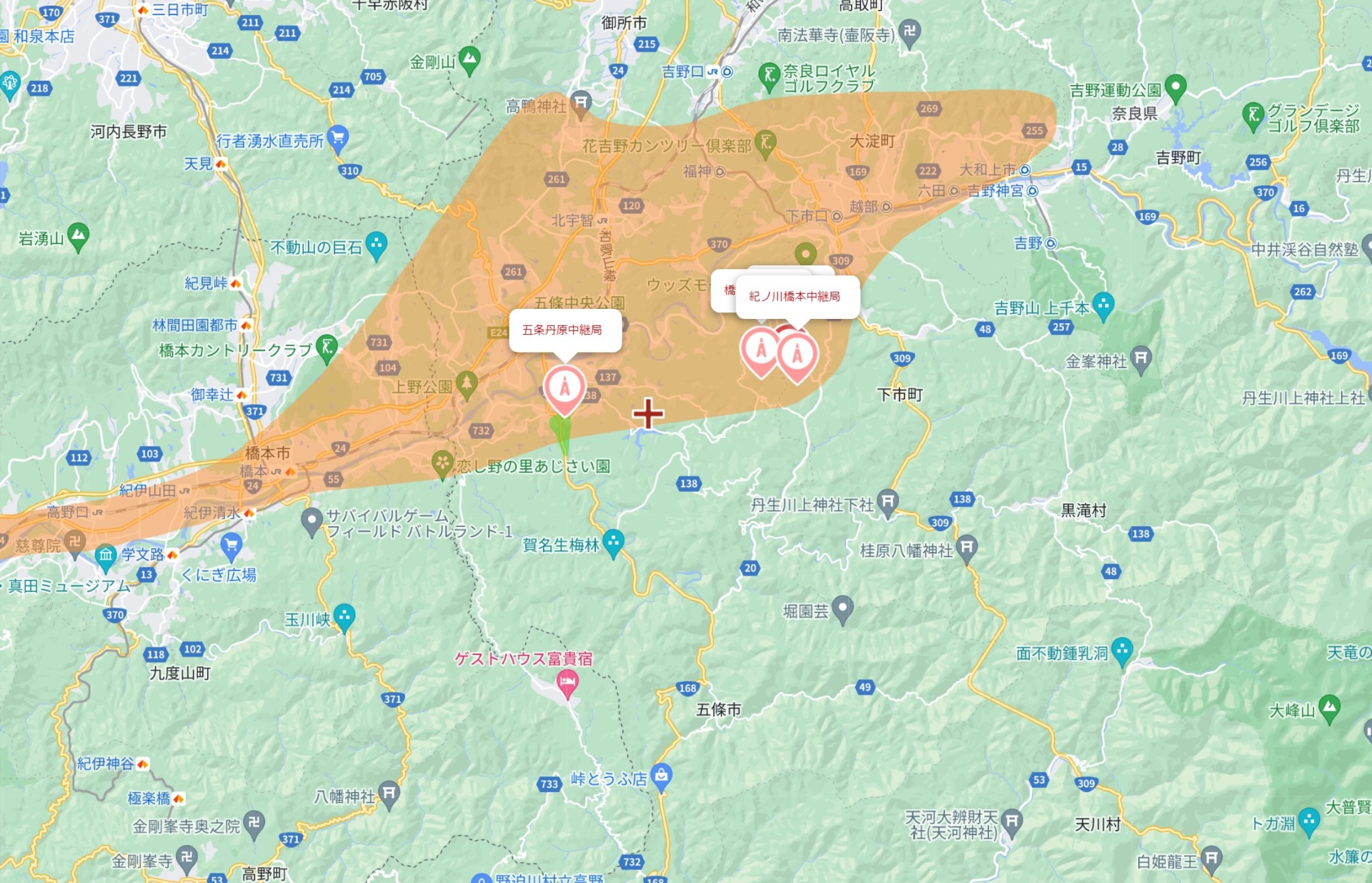 五條市の電波状況（NHK・広域民放）