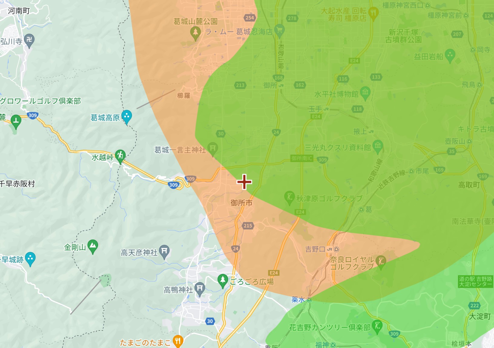 御所市の電波状況（奈良テレビ）