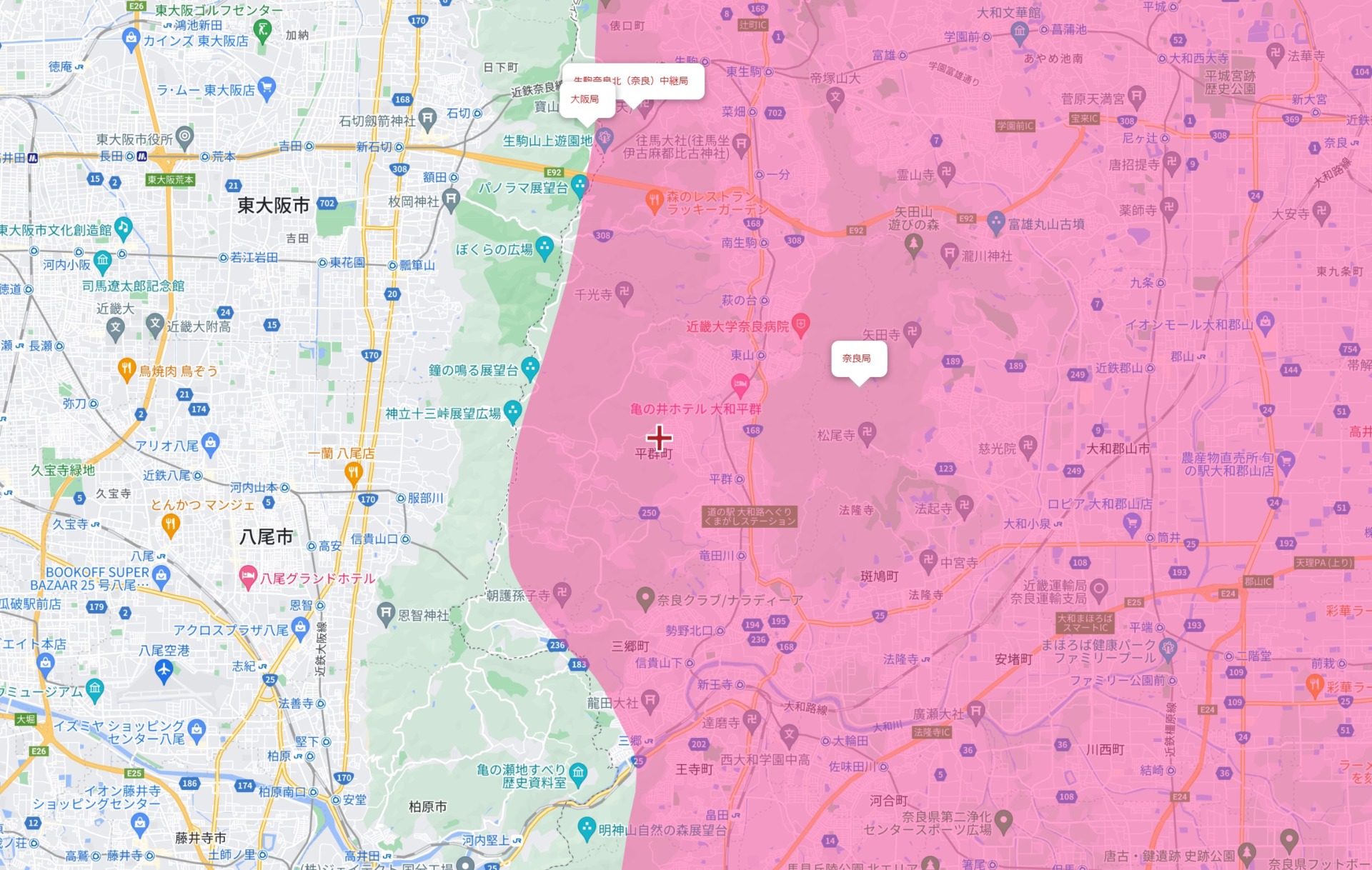 平群町の電波状況（奈良テレビ）